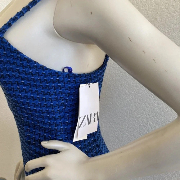 NWT ZARA Texture Tank Dress Blue Size Small - Picture 5 of 13